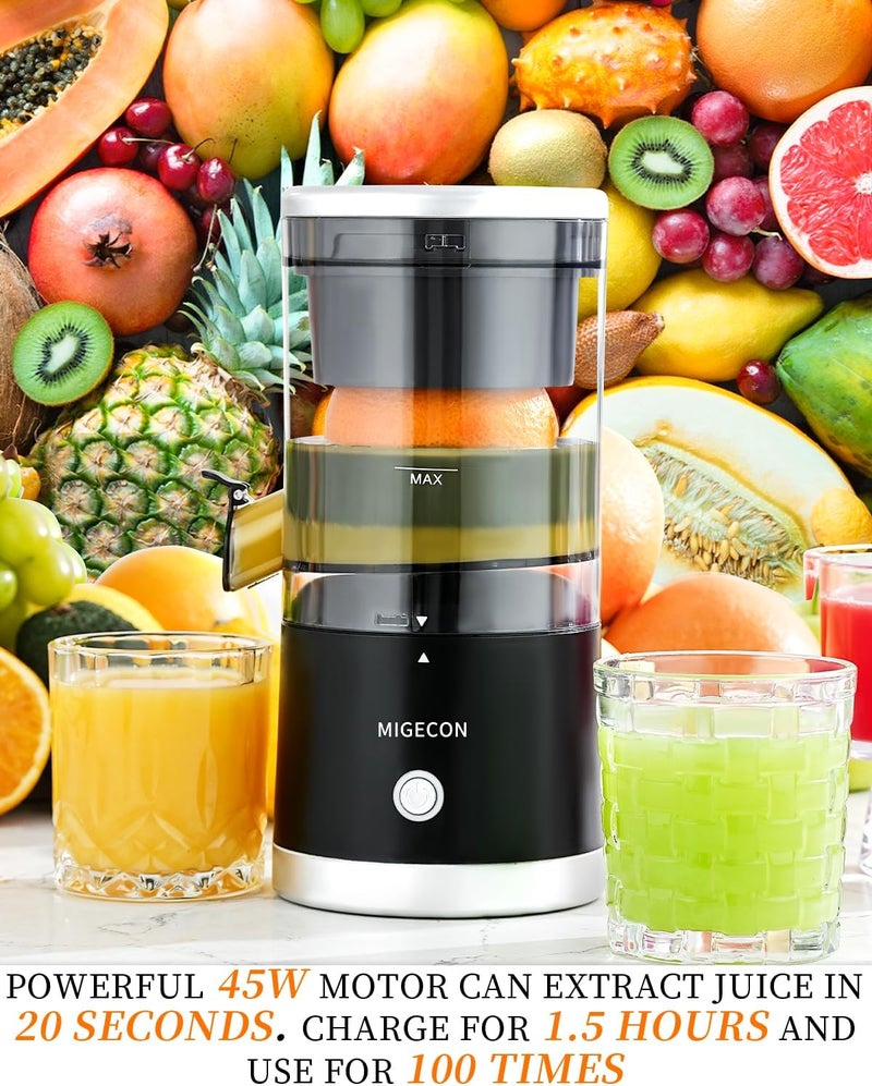Migecon Electric Citrus Juicer Machines,Citrus Juicer Machines with USB and Cleaning Brush,portable electric juicer for making fresh orange juice,squeezing oranges,lemons,kiwi fruit,and grapefruit(Black) - Image 2